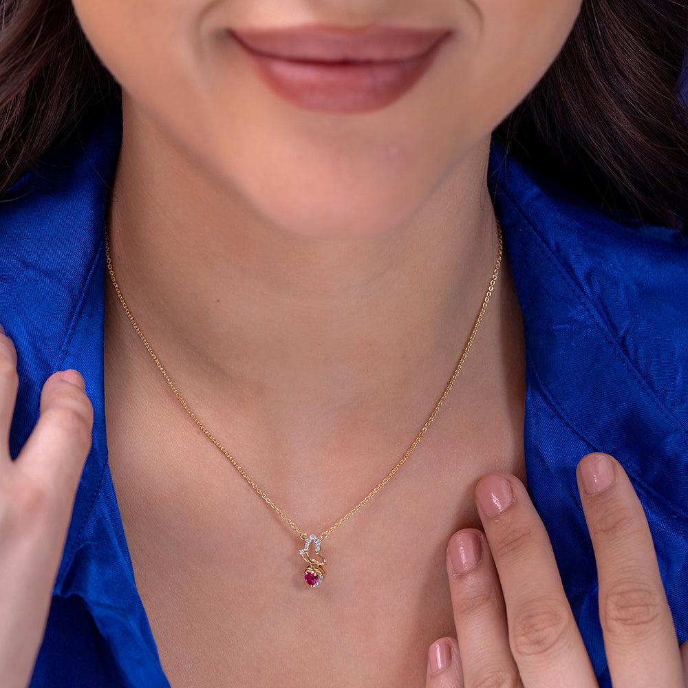 Kaisha Red Ruby Heart Silver Pendant for Women - Shinez By Baxi Jewellers