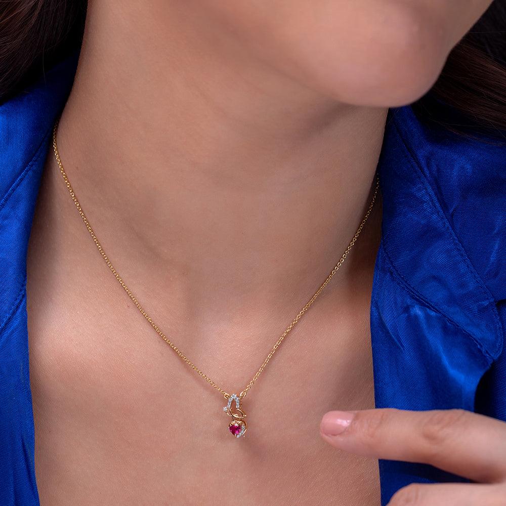 Kaisha Red Ruby Heart Silver Pendant for Women - Shinez By Baxi Jewellers