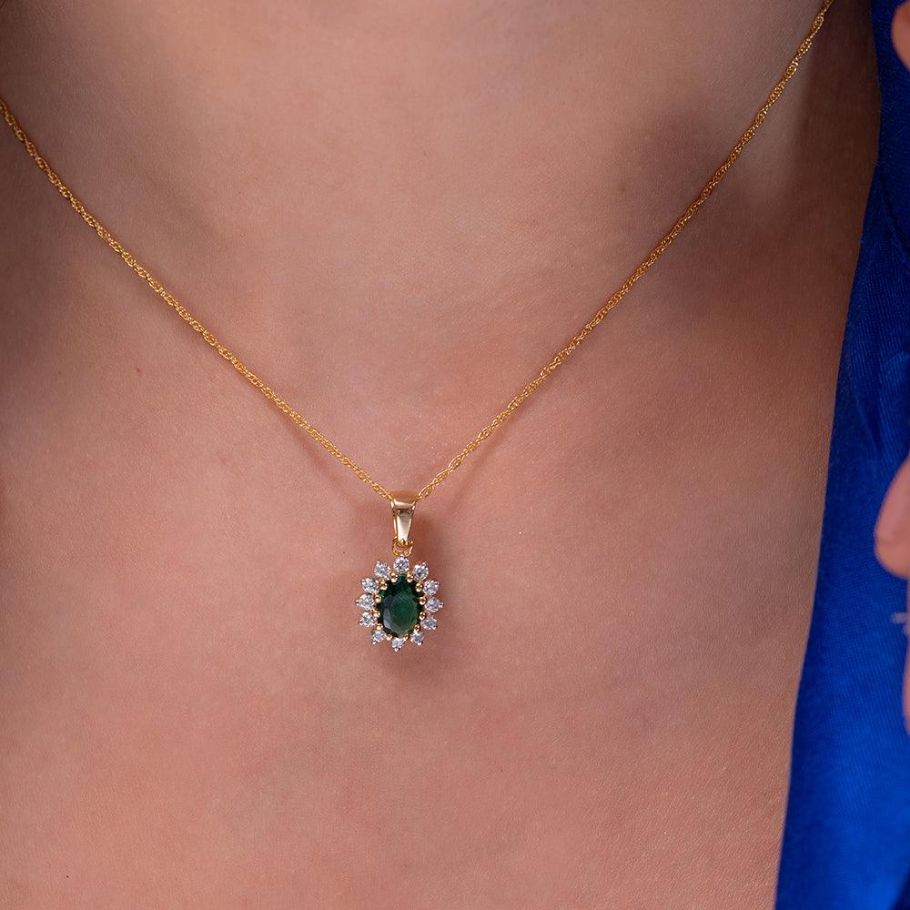 Keeley Green Emerald Silver Pendant for Women - Shinez By Baxi Jewellers