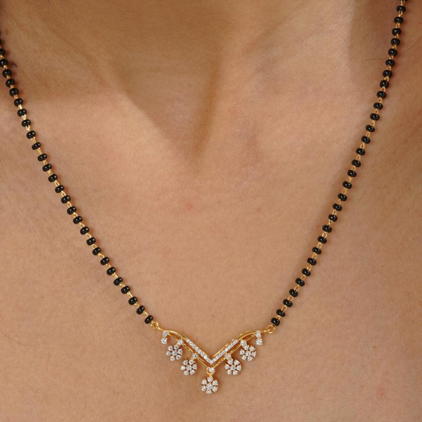 Flora Moissanite Silver Mangalsutra for Women | 22KT Gold Vermeil - Shinez By Baxi Jewellers