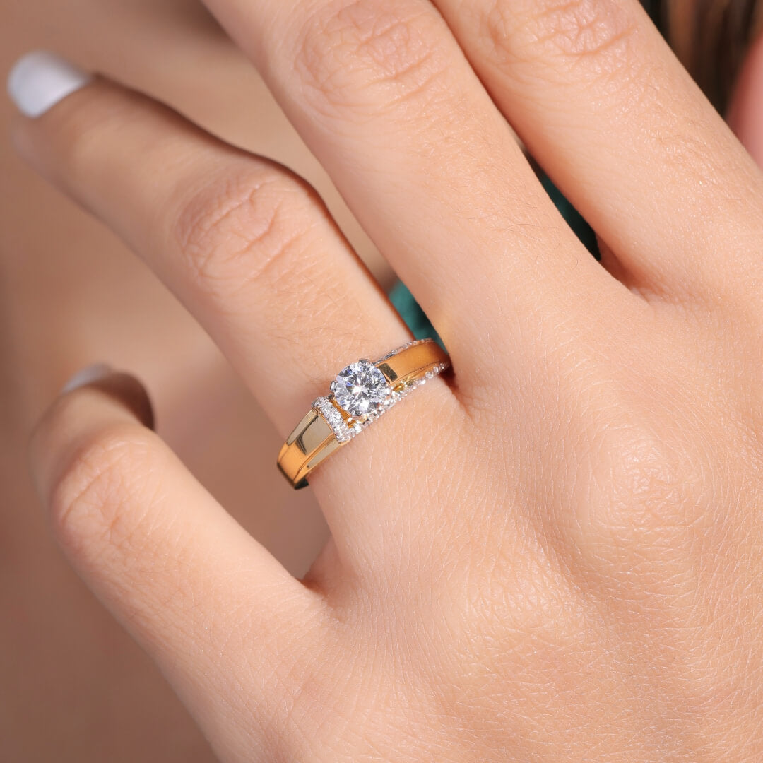 Wista 50 Cents Moissanite Solitaire Silver Ring For Women 22KT Gold Vermeil