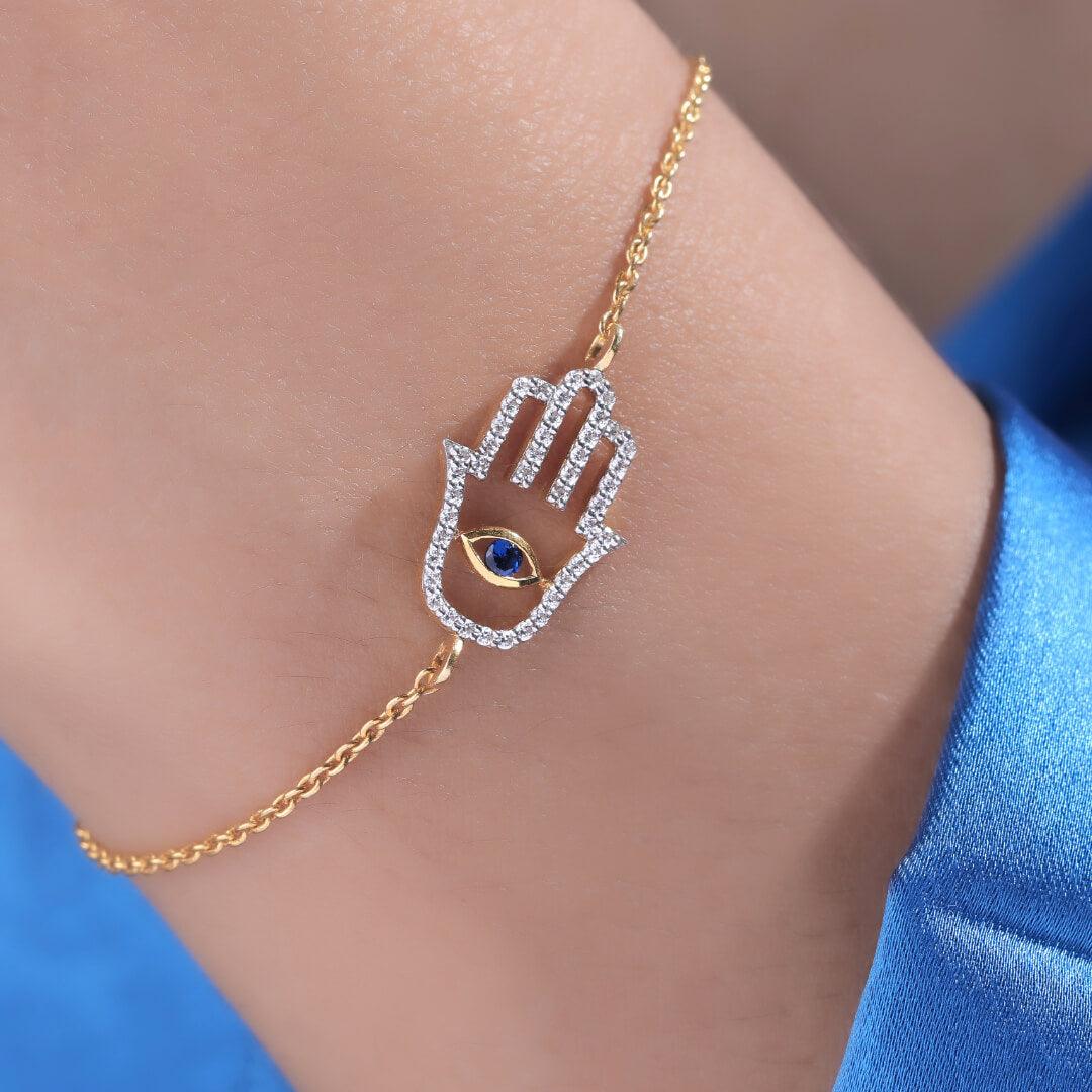 Hamsa Evil Eye Silver Loose Bracelet for Women - Shinez By Baxi Jewellers