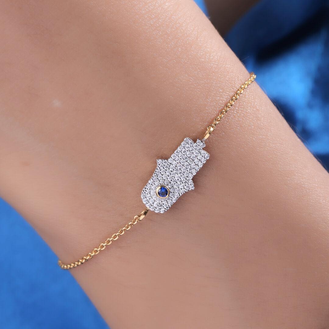 Ehana Hamsa Evil Eye Silver Loose Bracelet 22KT Gold Vermeil Shinez By Baxi Jewellers