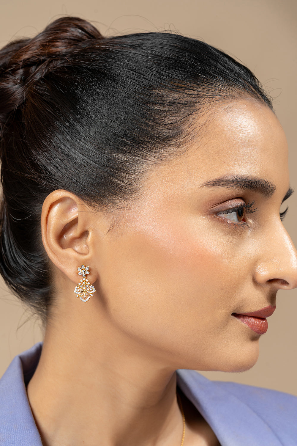 Christa Silver Moissanite Dangle Earrings | 22KT Gold Vermeil - Shinez By Baxi Jewellers