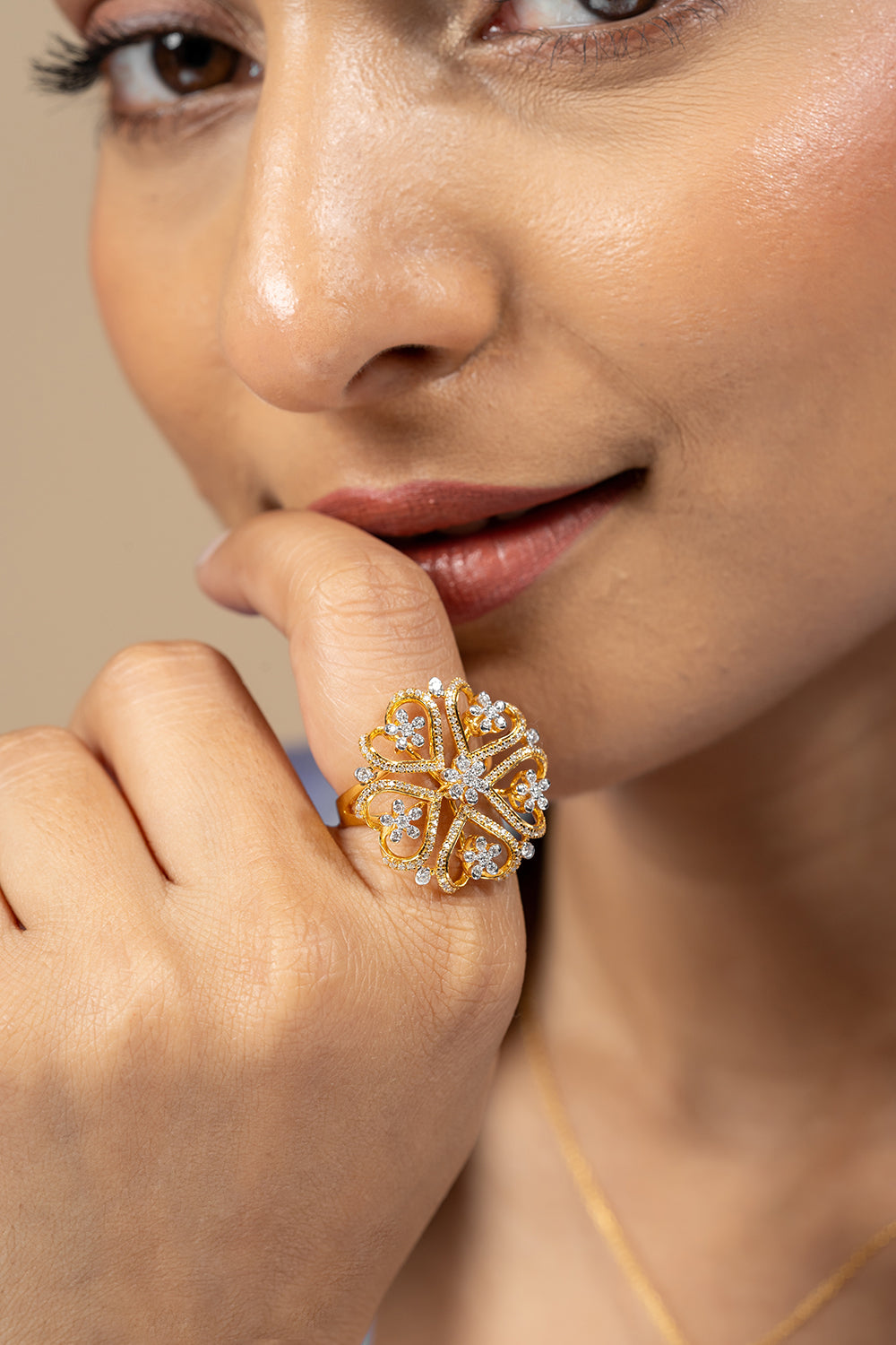 Hailee Silver Moissanite Adjustable Ring | 22KT Gold Vermeil - Shinez By Baxi Jewellers