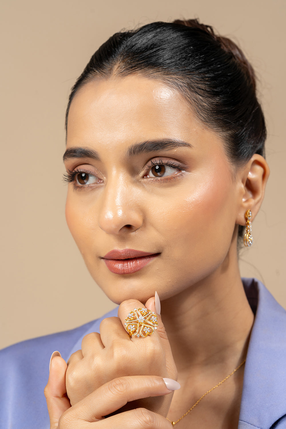 Hailee Silver Moissanite Adjustable Ring | 22KT Gold Vermeil - Shinez By Baxi Jewellers