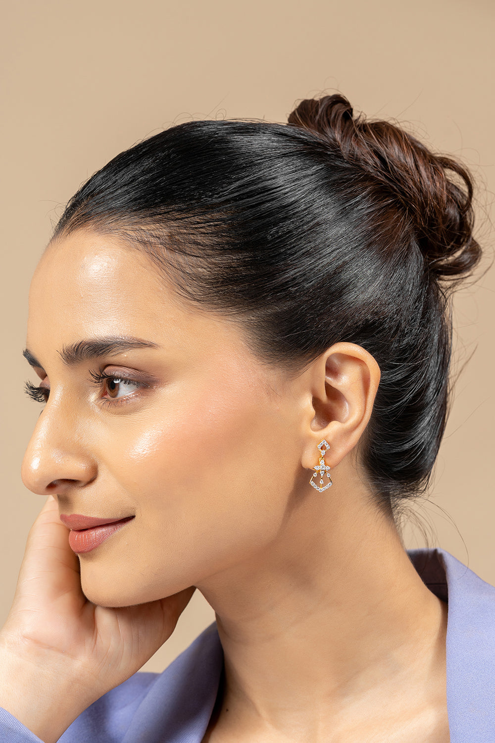 Kahli Silver Moissanite Dangle Earrings | 22KT Gold Vermeil - Shinez By Baxi Jewellers