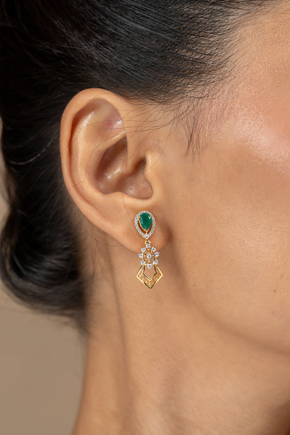 Elika Silver Moissanite Dangle Earrings | 22KT Gold Vermeil - Shinez By Baxi Jewellers