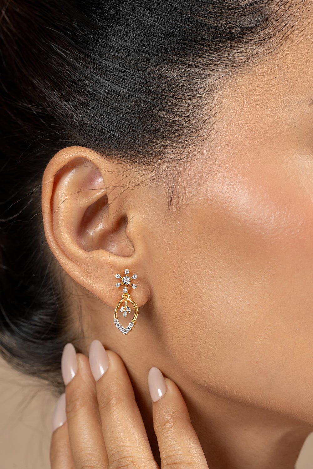 Zuly Silver Moissanite Dangle Earrings | 22KT Gold Vermeil - Shinez By Baxi Jewellers