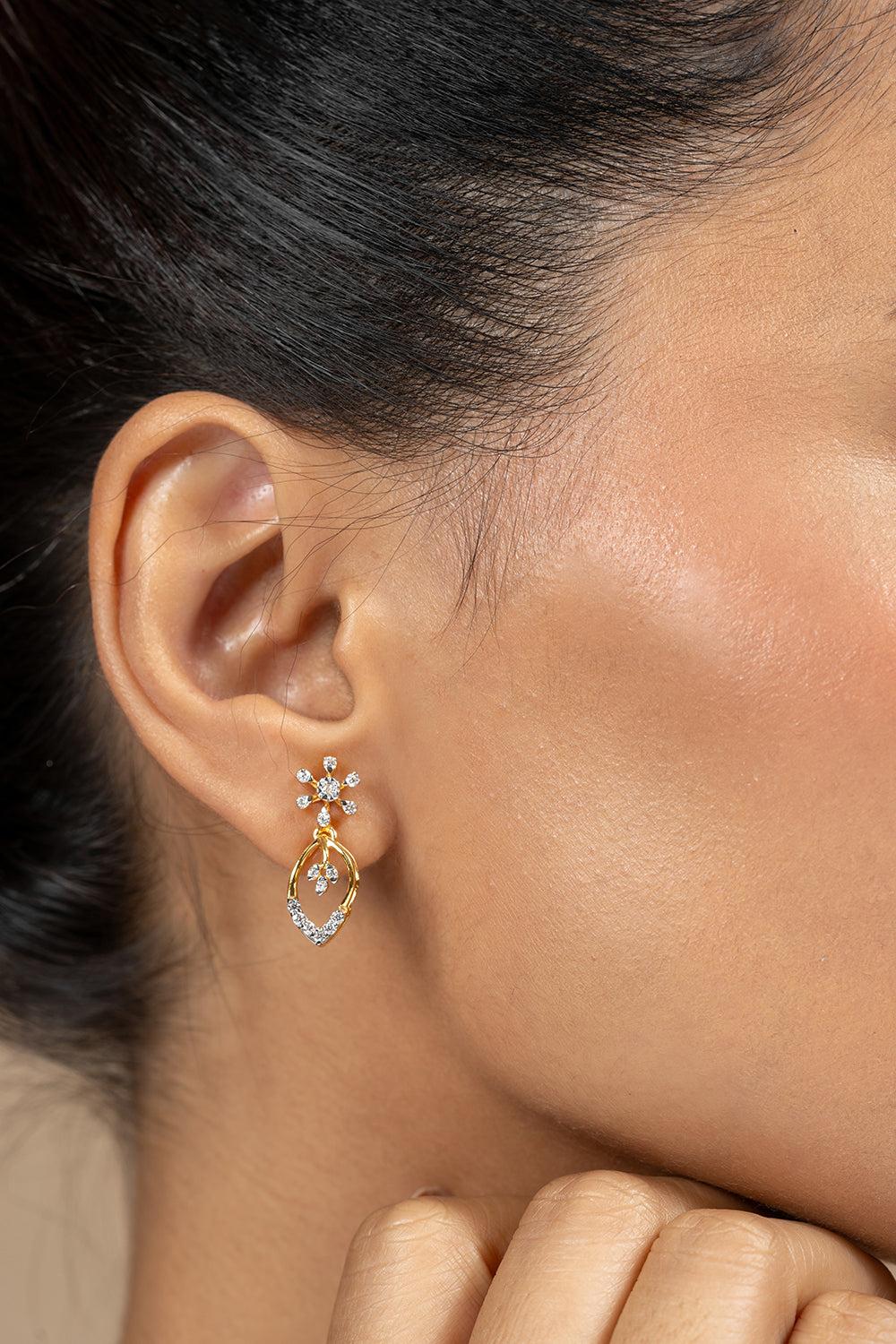 Zuly Silver Moissanite Dangle Earrings | 22KT Gold Vermeil - Shinez By Baxi Jewellers