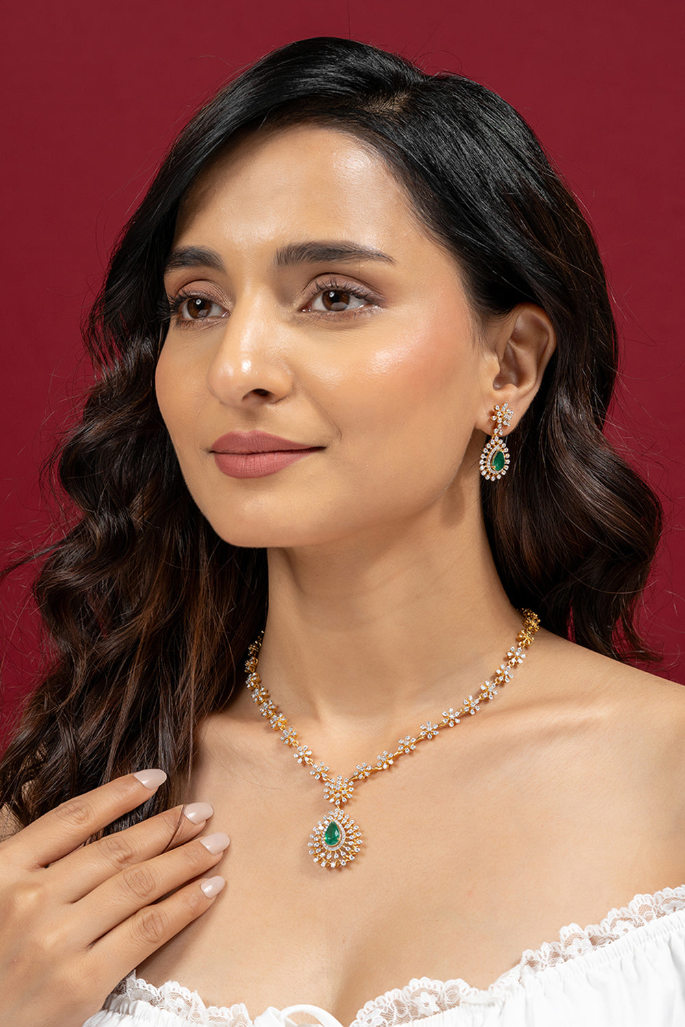 Ahana Moissanite Diamond Necklace Earrings Set | 22KT Gold Vermeil - Shinez By Baxi Jewellers