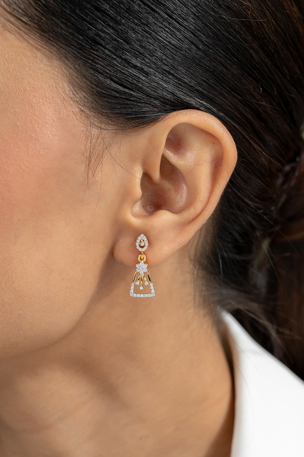 Caralin Silver Moissanite Dangle Earrings | 22KT Gold Vermeil - Shinez By Baxi Jewellers