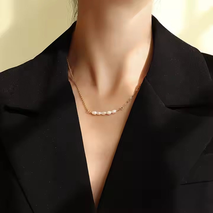 Fresh Water Pearl Pendant Dainty Chain Necklace | 18kt Gold Coated - Shinez By Baxi Jewellers