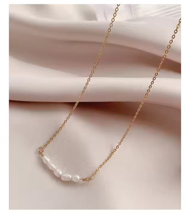 Fresh Water Pearl Pendant Dainty Chain Necklace | 18kt Gold Coated - Shinez By Baxi Jewellers
