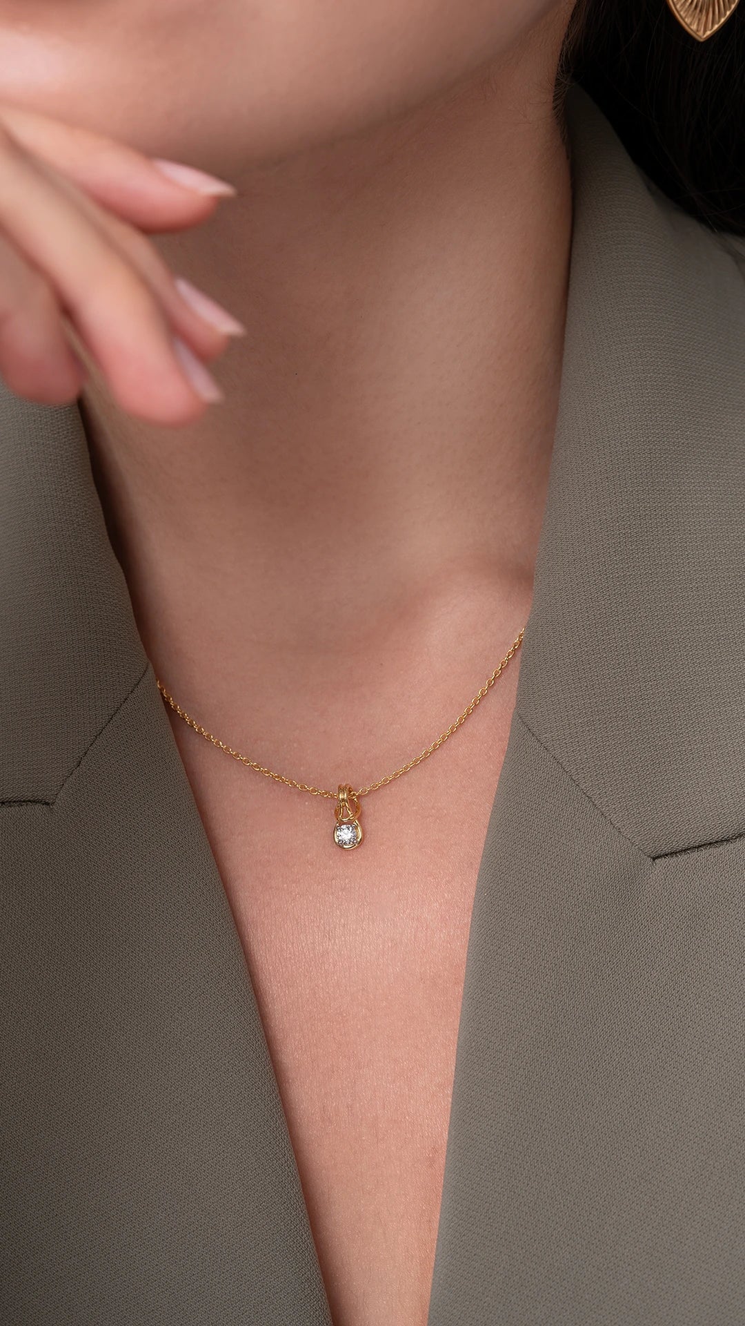 Swerve Solitaire Silver Pendant Necklace | 22KT Gold Vermeil - Shinez By Baxi Jewellers