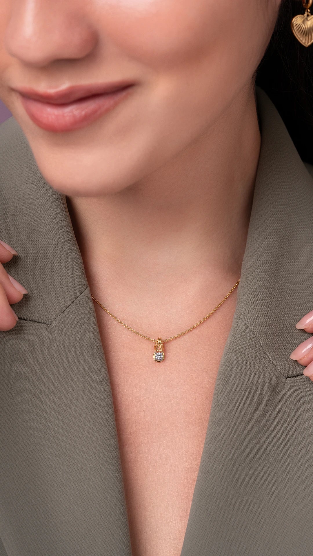 Swerve Solitaire Silver Pendant Necklace | 22KT Gold Vermeil - Shinez By Baxi Jewellers