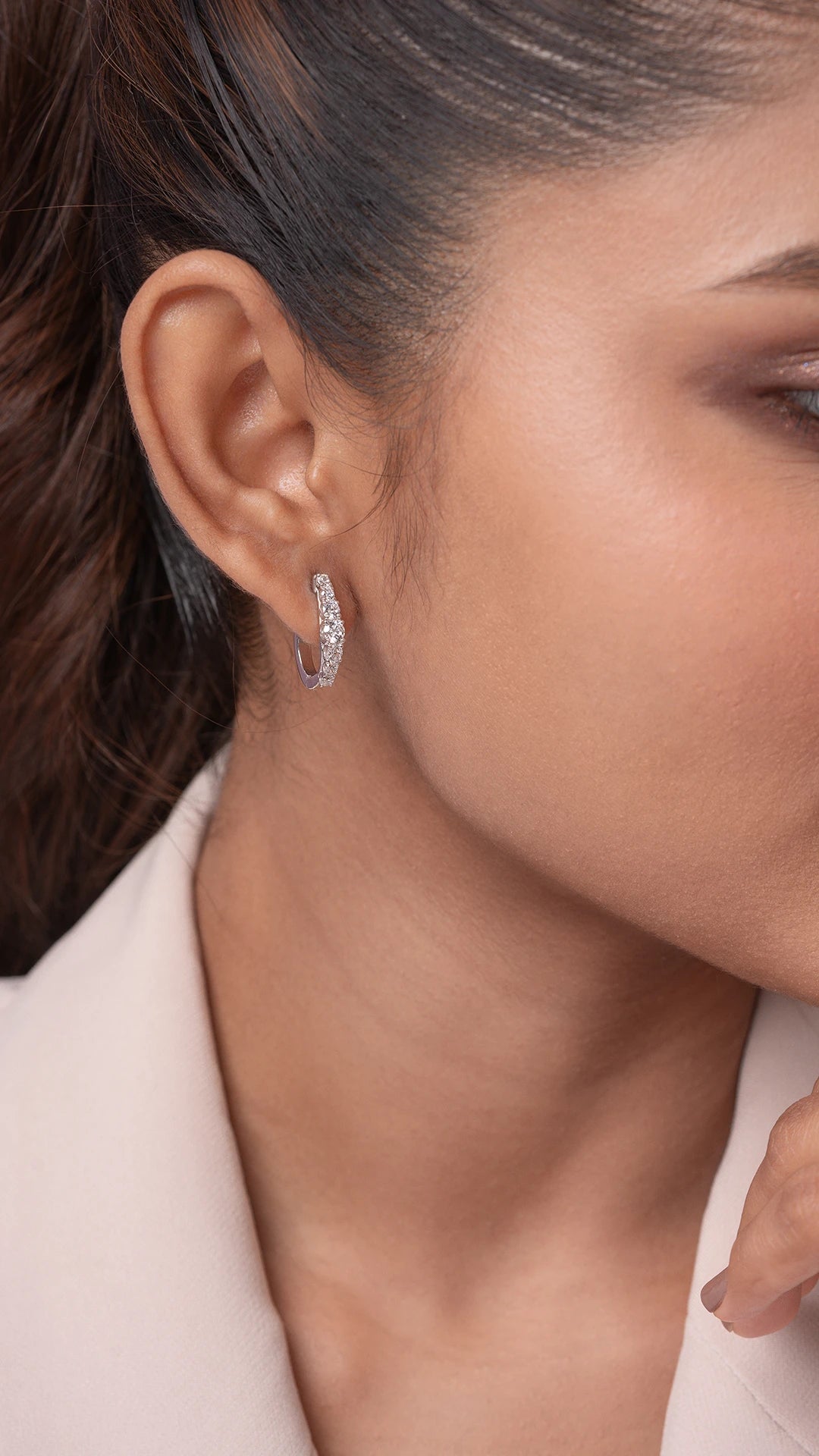 Savia Silver Hoop Earrings for Women White Gold - Shinez By Baxi Jewellers