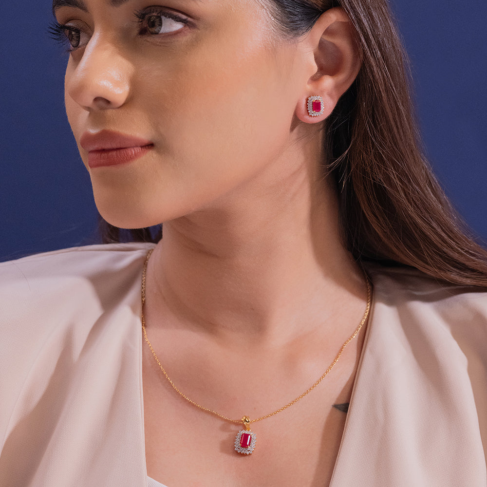 Alicia Moissanite Pendant and Earrings Set - Shinez By Baxi Jewellers
