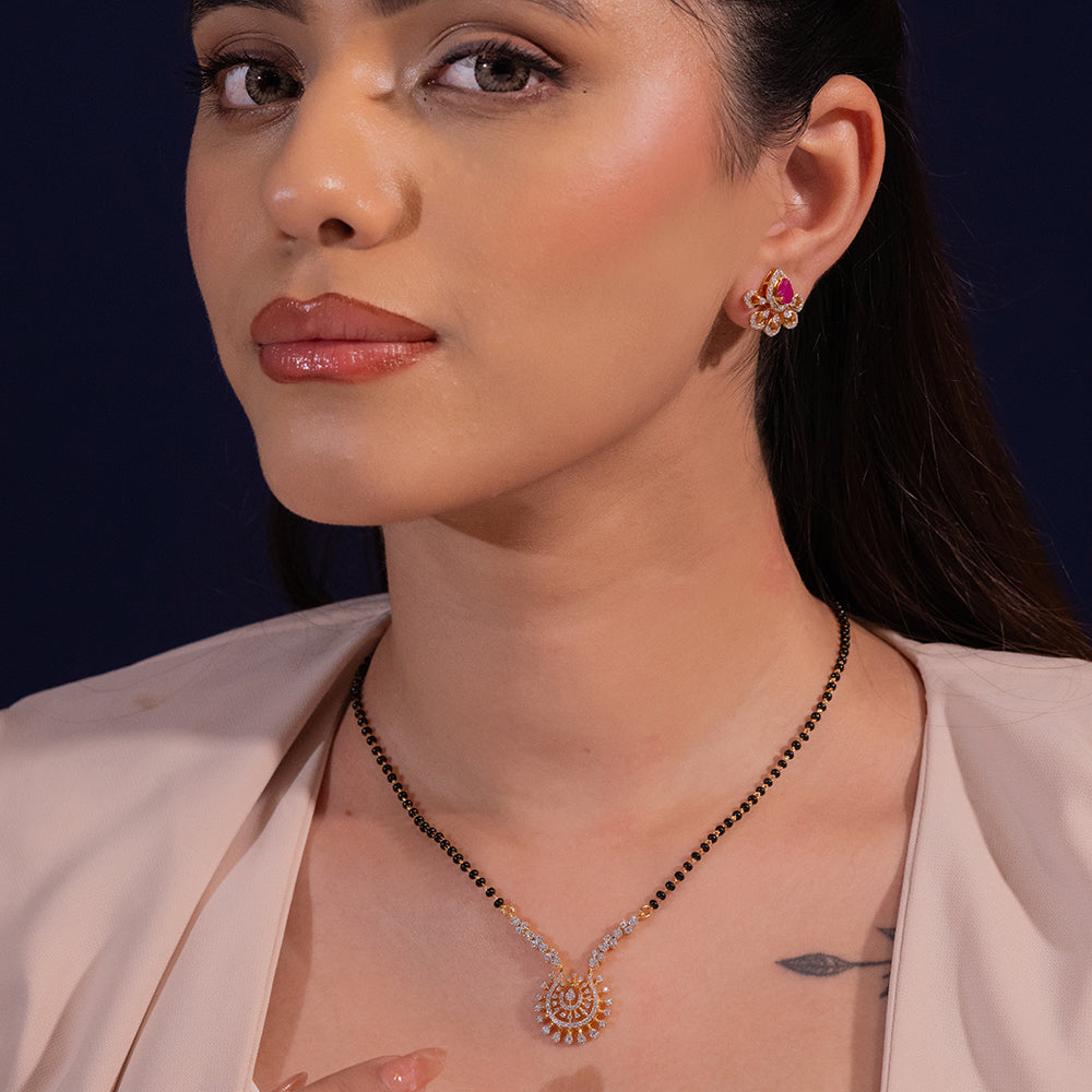 Navya Moissanite Silver Mangalsutra for Women | 22KT Gold Vermeil - Shinez By Baxi Jewellers