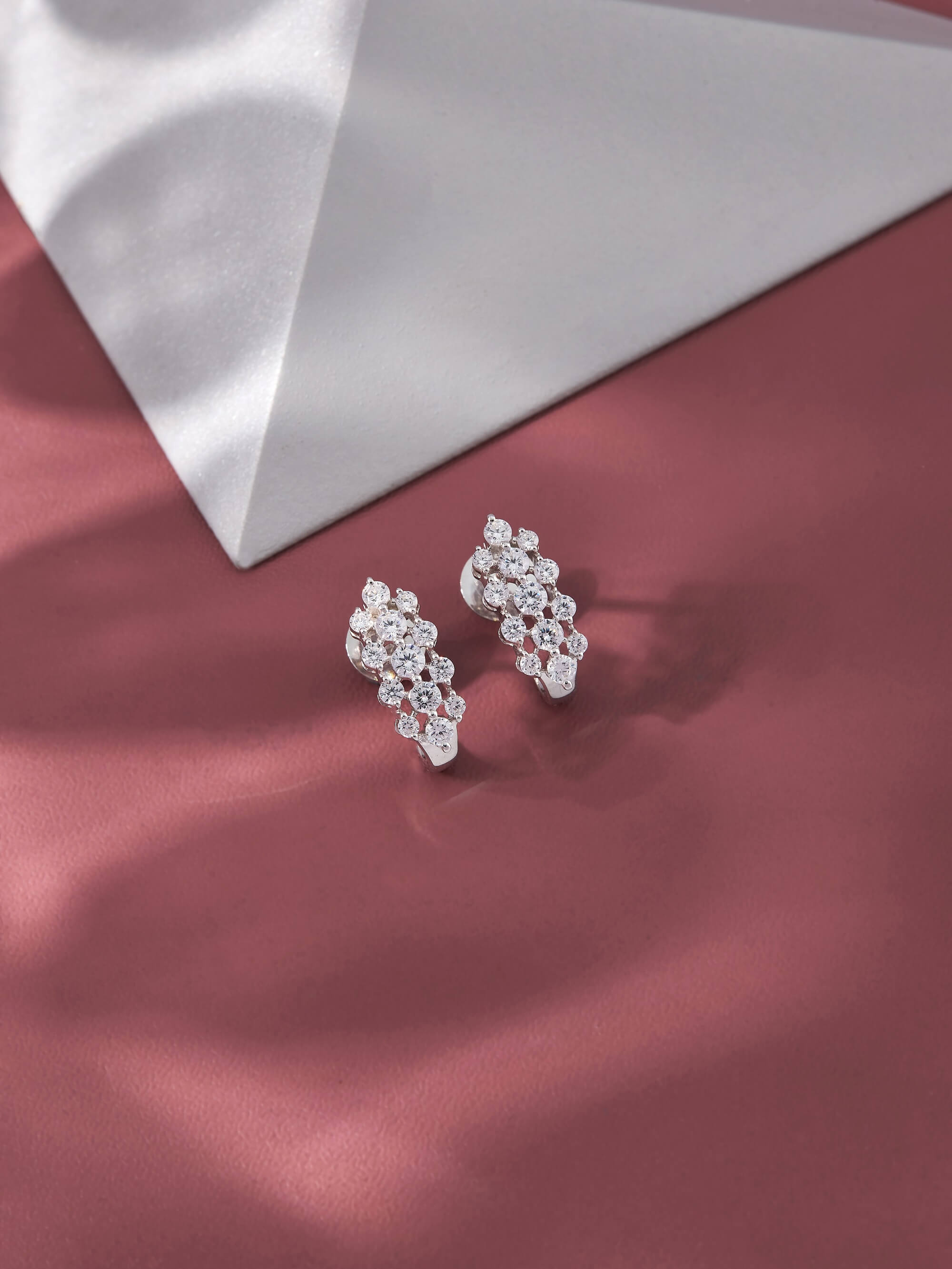 Zamia Silver Hoop Earrings for Women White Gold - Shinez By Baxi Jewellers