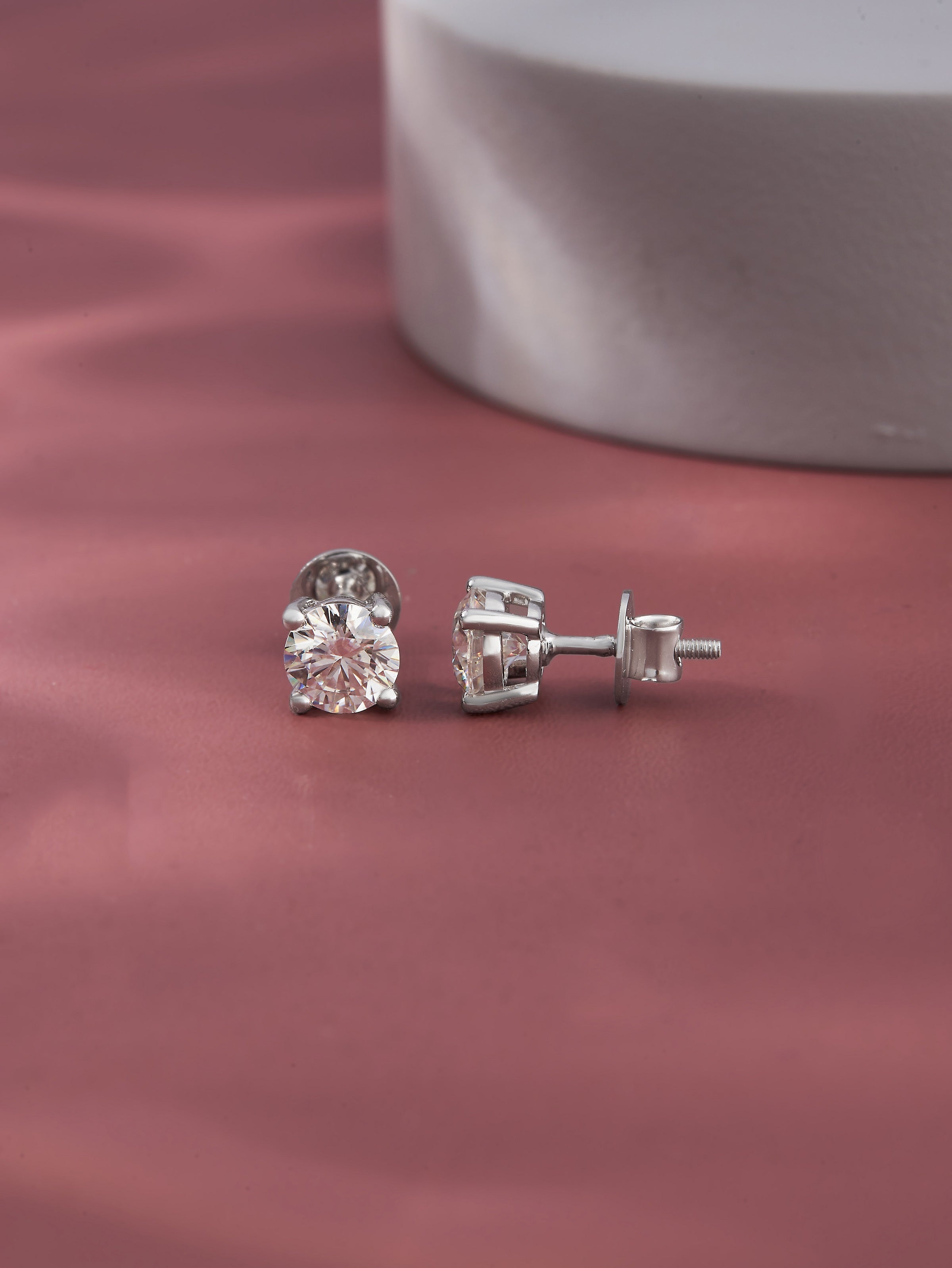 Adhira 1 carat each Solitaire Silver Studs - Shinez By Baxi Jewellers