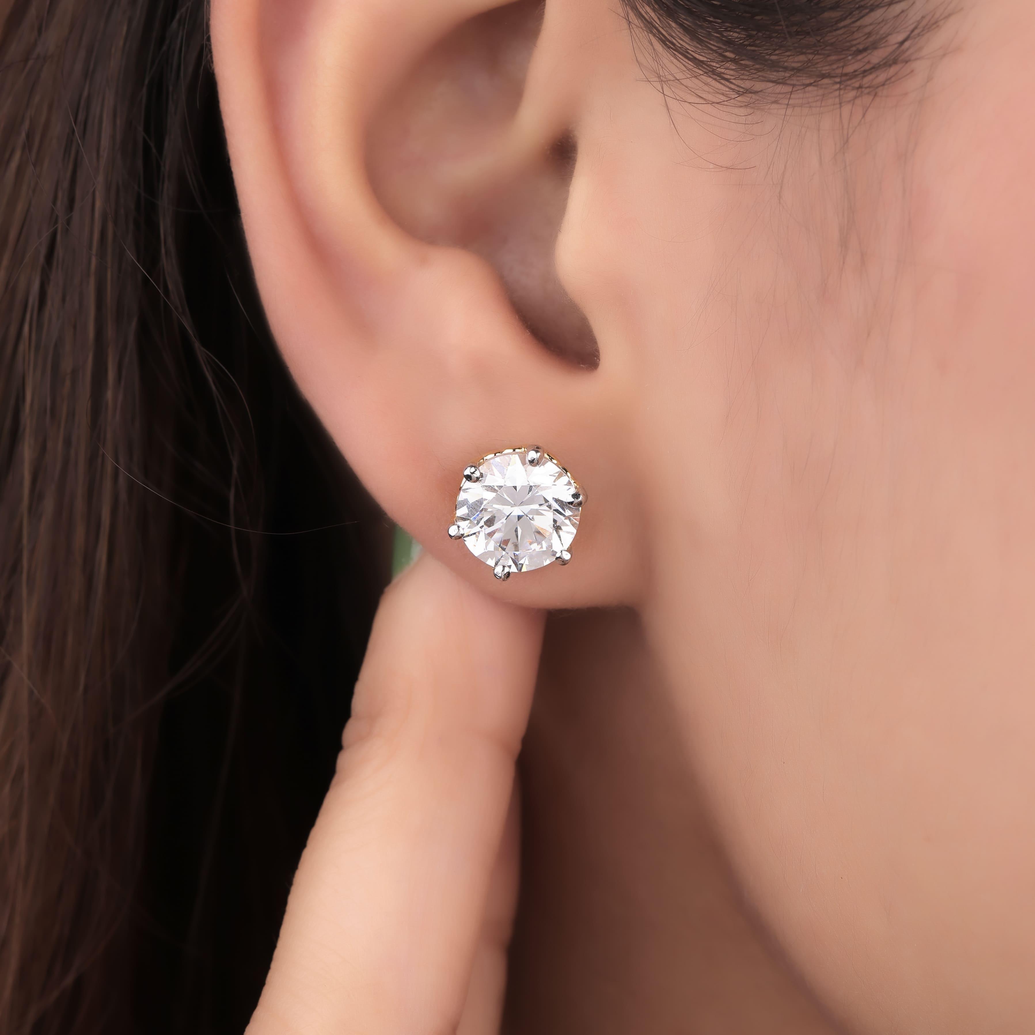 Clara Pucci 3.0 Ct Round Cut Zircon Stud Earrings In Solid 14k Yellow Gold